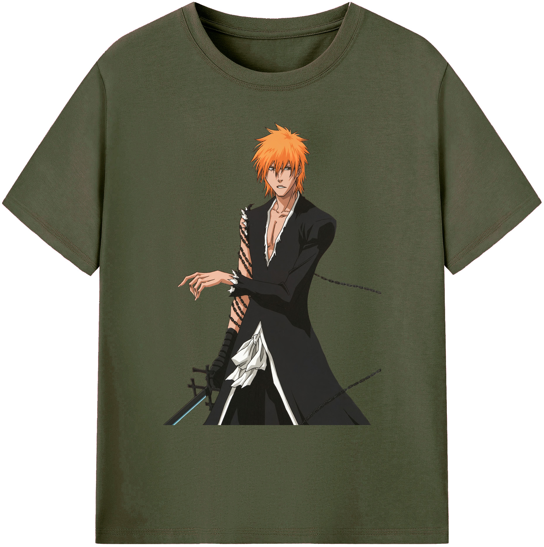 （画像用） ブリーチ 黒崎一護（くろさき いちご）BLEACH Kurosaki Ichigo 綿100％ メンズ半袖Tシャツ｜肌触りやわらか＆通気性